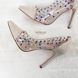 Mutil Color Spiked High Heel Shoes Pumps Nude
